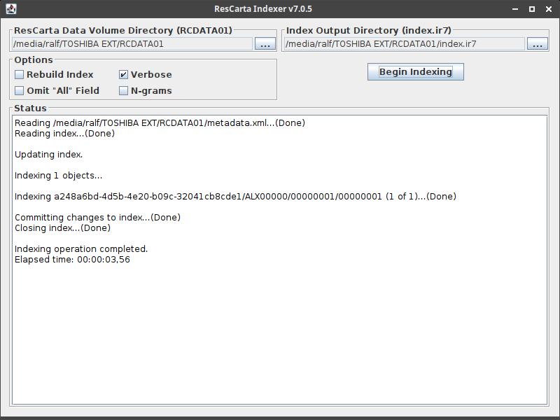 ResCarta Data Conversion Tool - indexing finished