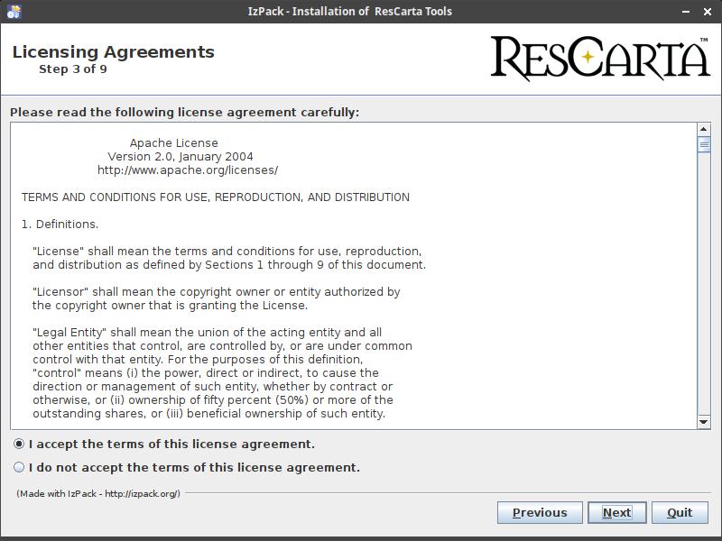 ResCarta installer step 3